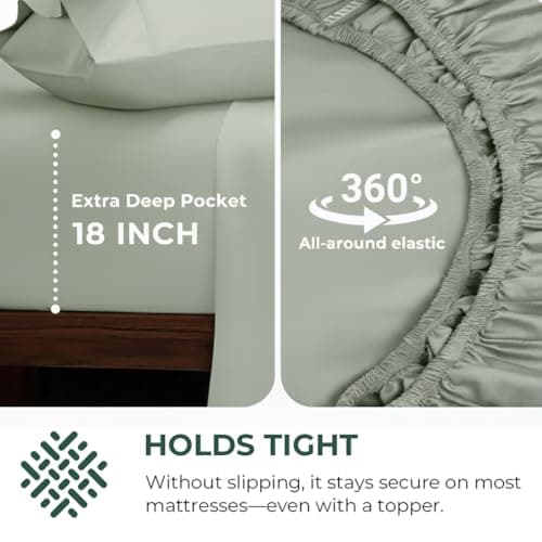 HYPREST 100% Egyptian Cotton Sheets King Size - 18 Inch Deep Pocket King Sheets Sage Green, Luxury Soft & Crisp Bed Sheets Set, Oeko-TEX Certified, Durable Cooling Hotel Bedding, Sage Green - Thumbnail 5