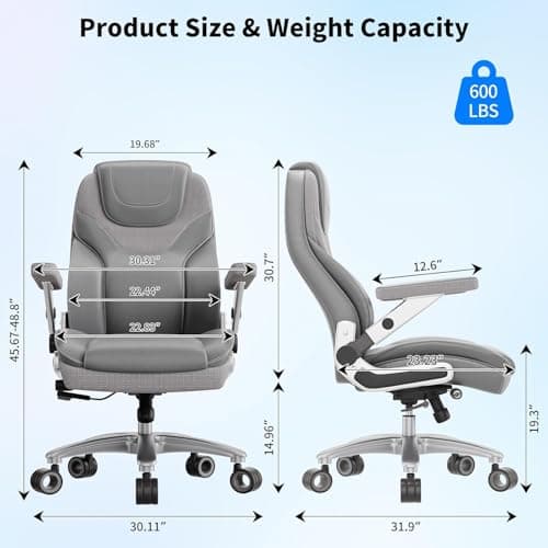 CoziCradle Big and Tall Office Chair with 5D Arms, 600lbs Fabric & PU Leather Heavy Duty Desk Chair, Adjustable Lumbar Support & Height, Tilt Function, High Back Ergonomic Executive Computer Chair - Thumbnail 2