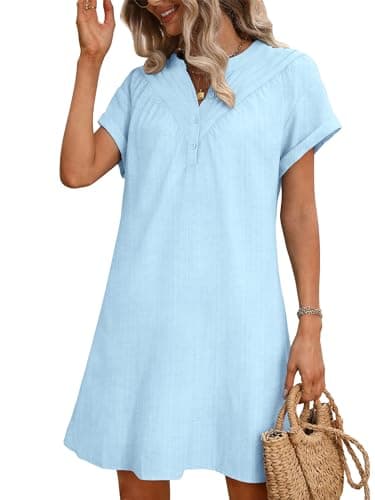 UEAL Pastel Dress for Women Cute Short Sleeve Spring Summer Sun Dresses with Pockets Small Blue - Image 1