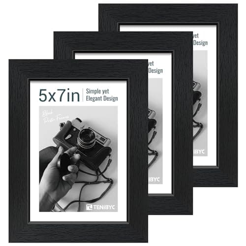 TENIBYC 5x7 Picture Frame 3 Pack - Black Woodgrain, Solid Wood & HD Tempered Glass, Table Display or Wall Hanging - Image 1