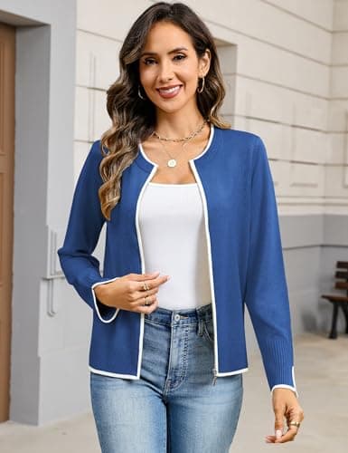 Totatuit Open Front Cardigan for Women Zip Up Long Sleeve Sweater with Zipper No Hood Lightweight Jackets Cozy Sweatshirts Tops Denim Blue Small - Thumbnail 6