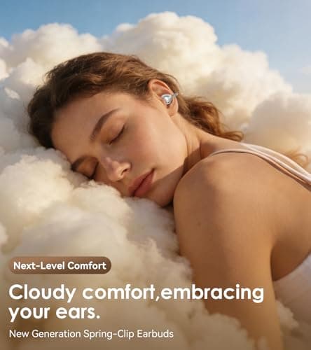 King Lucky Open-Ear Clip-On Earbuds for Running, Bluetooth 6.0 Wireless Headphones with Memory Spring, Secure Fit for Small Ears & Glasses Wearers, 45H Playtime, ENC Mic, IPX5 Waterproof (White) - Thumbnail 2