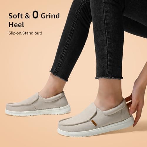 STQ Slip on Canvas Loafers for Women's Arch Support Sneakers Comfortable Orthopedic Shoes for Foot Pain Relief Taupe Size 6 - Thumbnail 5