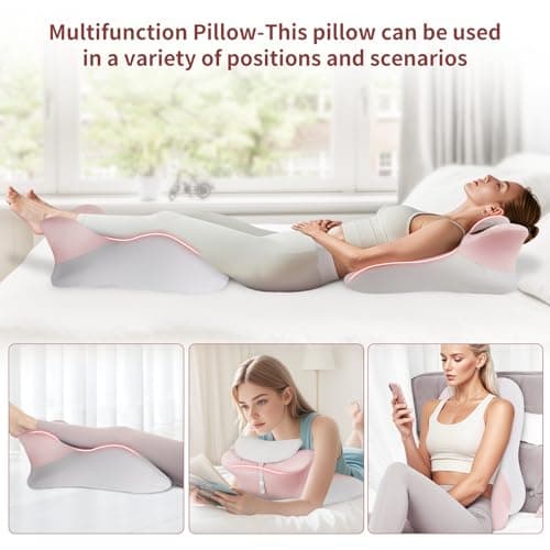 Adult Memory Foam Ergonomic Wedge Prone Pillow, Bed Pillow for Sitting Up, Back, Neck, and Leg Pain Relief, Anti Snoring, Ideal for Massage, Reading, Sleeping, with Removable Washable Cover, Pink - Thumbnail 2