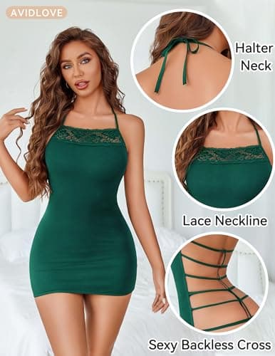 Avidlove Women Lingerie Sleeveless Nightgowns Slip Dress Bodycon Party Dresses Sexy Outfits Modal Nighty (Green,M) - Thumbnail 3