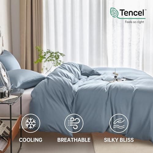 DCSKY King Size Duvet Cover Set 3-Piece - 100% Lyocell Tencel Bedding Set, Silky Smooth & Hypoallergenic, Temperature Regulating for Hot Sleepers (Denim Blue, 104x90 Inches) - Thumbnail 4