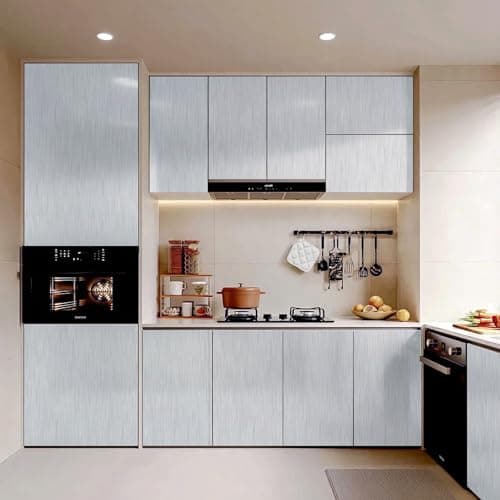 Silver Contact Paper Peel and Stick Stainless Steel Wallpaper for Metallic Fridge Appliances Vinyl Thick Heat Resistan Self-Adhesive Waterproof Wallpaper for Kitchen Dishwasher Cover 15.7" X 78.7" - Thumbnail 6