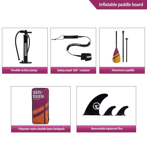 Genreen Paddle Board Stand Up Inflatable SUP Newly Improved 400LBS EVA 0.5cm 3 Fins Quality Inspection5 for Japanese Customers Ultra Stable 11'33"6" Monstera Red Violet Peru - Thumbnail 5
