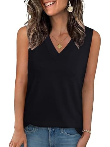 GKBK Womens Tank Top Loose Fit Summer Sleeveless Black Tops Dressy Casual Blouses V Neck T Shirts Layering Tee Shirts Black XXL - Image 1