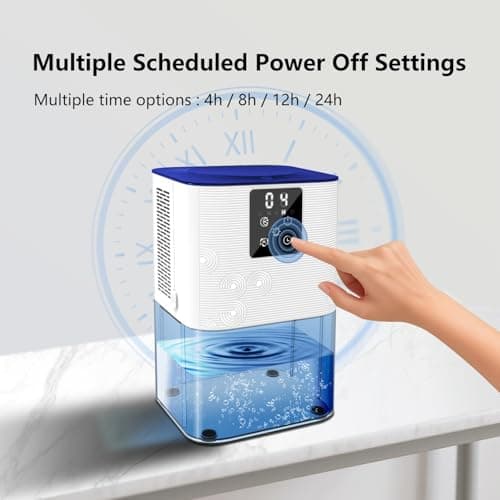 MTOX Dehumidifier, 3L/105oz Water Tank, 1100ml/Day, Dehumidifier for Bathroom Bedroom Basement RV, Quiet 28dB Sleep Mode, Auto Shut-Off, Auto Defrost, 7-Color LED Light, Digital Display (Blue White) - Thumbnail 6