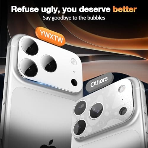 YWXTW [0 Bubbles for iPhone 17 Pro Max Camera Protector, Full Coverage Tempered Glass Lens Screen Protector for iPhone 17 Pro Max Accessories, Case Friendly, HD Clear, 3 Pack (Silver) - Thumbnail 2