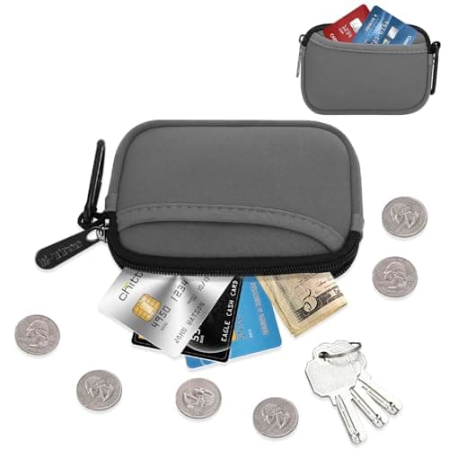 E-Tree Mini Neoprene Pouch Case for Phone Charger Airpods Cables Earphones MagSafe Power Adapter Keys Keychain Small Accessories Storage Organizer Tech Bag, Coin Purse Wallet, Zipper Pocket (Grey) - Thumbnail 2