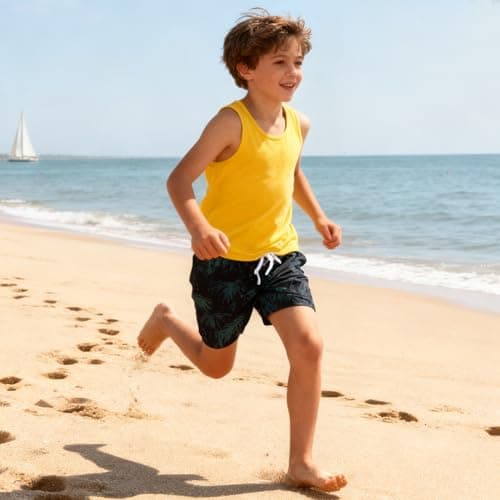 Cozople Swim Trunks for Boys Tropical Jungle Print Swim Shorts Compression Swimwear Anti Chafe Swimming Trunks Boxer Brief Boardshorts Bathing Suits Blue Swimsuits Size 10-12 - Thumbnail 3
