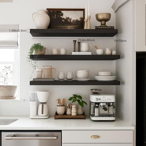 Mifurn Floating Shelves for Wall, Bathroom Shelves Over Toilet, Wall Shelves & Book Shelf for Room, Hanging Shelf, Modern Wooden Mounted Floating Shelves, 24x7x1.5 in (Black, Set of 3) - Thumbnail 4