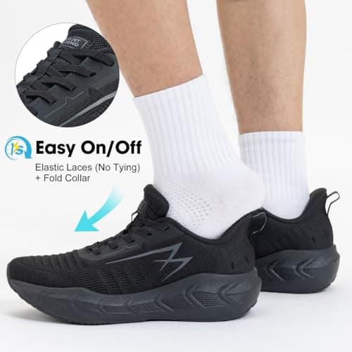 OL OUTJET LEGEND Men's Slip-On Walking Shoes Breathable Running Sneakers Hands-Free Cushion Tennis Shoes Non-Slip Gym Workout Sports Athletic Cross Training Fashion Wide Toe Sneakers Black - Thumbnail 2