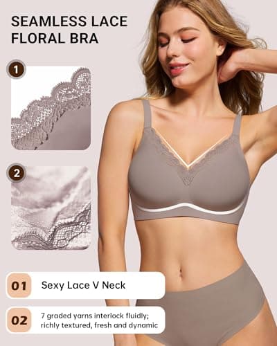 HORISUN Jelly Wireless Bras for Women Push Up V Neck Seamless T-Shirt Bras No Underwire Supportive Full Coverage Bralettes (Grey 42C) - Thumbnail 2