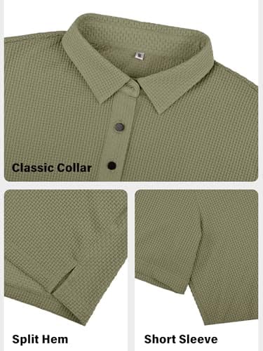 JEMLDL Men's Jacquard Polo Shirts Super Stretch Breathable Short Sleeve Performance Dry Fit Golf Shirts Olive XL - Thumbnail 5