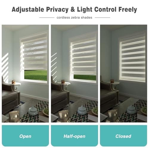 Changshade Cordless Zebra Blinds for Windows, Modern Dual Layer Zebra Blinds with Light Filtering & Privacy Control,Easy Install Zebra Blinds for Indoor Windows,（31" W×72" H,Beige） - Thumbnail 5