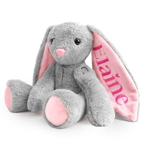 MYPHNEX Personalized Bunny Stuffed Animal, Custom Bunny Plush with Embroidered Name, Toys for 1 2 3 Year Old Baby Girls Boys, Customized Christmas Birthday Gifts for Infant Toddler Newborn (Bunny)