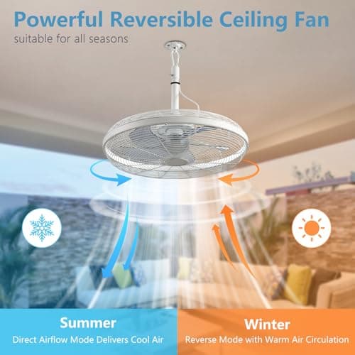 AHAWILL Outdoor Ceiling Fans with Lights, 20'' Gazebo Fan, Plug in Ceiling Fan for Patios, Pergola, Ceiling Fan with Remote Control, Hanging with Hook,White - Thumbnail 3