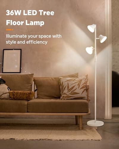 SIBRILLE LED Floor Lamp, 36W Modern Floor Lamp with Remote & Touch Control, 4 Color Temperatures, Standing Lamp with 3 Rotatable Lights, Floor Lamps for Living Room, Bedroom, Office - Thumbnail 2