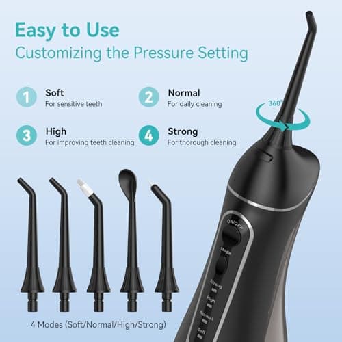 Water Dental Flossers for Teeth, 300ML Cordless Portable Electric Water Flosser, 4 Modes Oral Irrigator, Waterproof Rechargeable Water Floss for Deep Cleaning, Plaque Remover,Braces Home Travel Use - Thumbnail 4