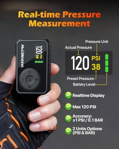 MEGAWHEELS Mini Bike Pump, Portable Bike Pump with Presta and Schrader Valve, 120PSI Bicycle Pump with Gauge, Auto Stop, Fast Inflation for City Bike, Road Bike, Mountain Bike - Thumbnail 2