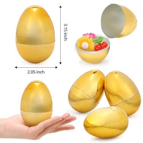 Skirfy Fillable Easter Eggs 3.15" Inch (12 Pack) with Hinge Bulk Golden Bright Plastic Easter Eggs, Perfect for Easter Egg Hunt,Birthday Party Favor - Thumbnail 3