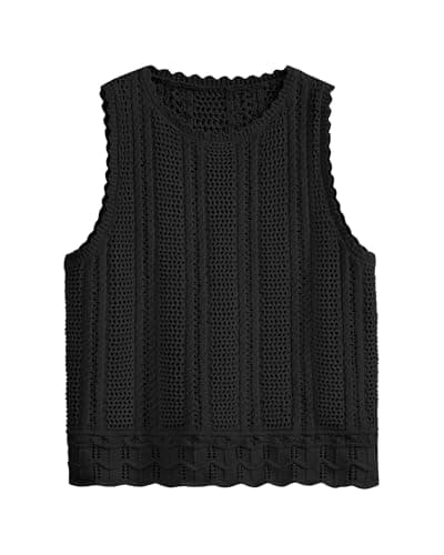 KIRUNDO Beach Vacation Clothes for Women Spring Summer Crochet Sweater Vest Tank Tops Cover Ups Resort Cruise Outfits 2026(Black, XX-Large) - Image 1
