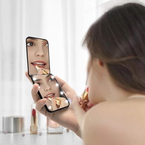 Milishow Compact Mirror, 1x/3x Magnifying LED Pocket Mirror, Small Lighted Travel Makeup Mirror for Purse, Handbag, Folding, Handheld, 2-Sided Mini Mirror with Lights for Women - Thumbnail 3