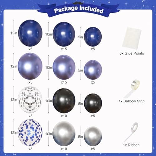 Navy Blue and Black Birthday Decorations for Men, Metallic Navy Blue Black Silver Foil Confetti Balloons Happy Birthday Banner Fringe Curtains Birthday Decorations for Boy Girls Women Men - Thumbnail 2