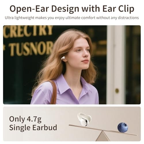 TANALAZ Open Ear Earbuds I5, Bluetooth 6.0 Wireless Headphones for iPhone & Android, Gym & Running, IPX5 Sweatproof, 36H Playtime, Secure Clip-On Fit for Work & Sports (2-White) - Thumbnail 3