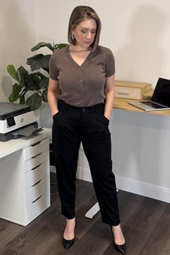 Arach&Cloz 2026 Summer Womens Black Dress Pants Work Office Ankle Trouser Womens Business Casual Pants Teacher Outfits Slacks High Wasited Buttoms with 4 Pockets XXL - Thumbnail 3