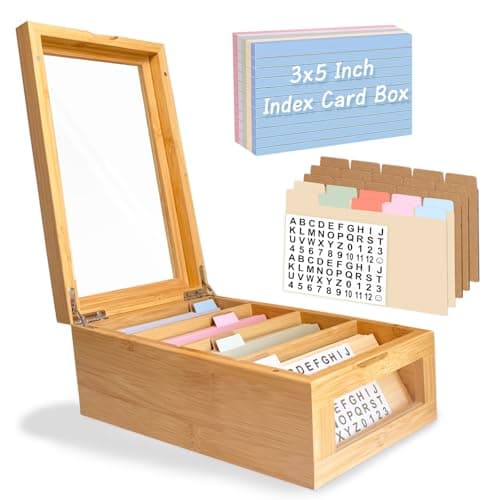 Homie Finds Bamboo Index Card Box Set - 3x5 Index Card Holder with Dividers and Morandi Cards - Wood Recipe Box with Lid (Holds 1200 Cards)