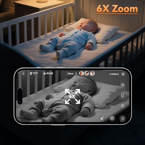 Smart AI Baby Monitor,1080P Baby Room Camera, APP,AI Detection,Cry Monitor,Lullabies,Night Vision,VOX,Two-Way Audio,Cloud & SD Card Storage,Wall Mount,Temperature Sensor,Support Smart Watch - Thumbnail 4