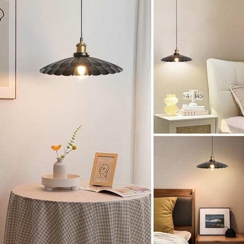 Oyisen Plug in Hanging Light,15.7 Inch Retro Black Metal Shade Plug in Hanging Lamp On/Off Switch Dining Room Hallway Vintage Hanging Pendant Light for Farmhouse 2Pack - Thumbnail 5