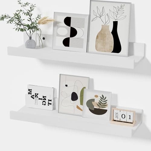 Modcraft White Floating Shelves with Lip 16 Inch, Wall Mounted Picture Ledge, Small Wood Wall Shelf for Bathroom Bedroom Living Room, Display Shelf for Photos Frames Collectibles Set of 2 - Image 1
