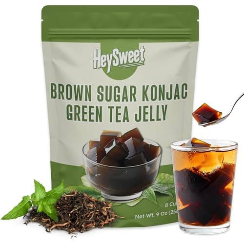 Green Tea Jelly – Vegan, Halal, Gluten-Free, Dye-Free | Jel Dessert made with Natural Brown Sugar & Konjac | 8 Counts (makes 40oz+)