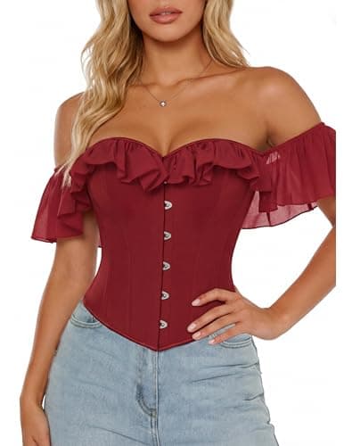 Scarlet Darkness Vintage Corset Tops for Women Renaissance Corset Boned Overbust Bodyshaper Top Bright Red 10 - Image 1