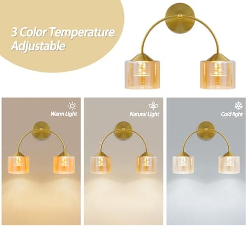 TYhogar 2-Light Bathroom Light Fixtures,15.7" Led Bathroom Vanity Light with Orange Glass,Bronze Bathroom Lighting Fixtures Over Mirror,3 Color Temperature Wall Sconce for Hallway,Bedroom - Thumbnail 5