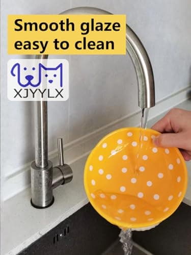 XJYYLX Elevated Mushroom Cat Bowls Ceramic, Raised Cat Bowls for Indoor Cats, Cute Whisker Fatigue Cat Bowl, Raised Dog Bowl Stand for Food and Water, Yellow 6" Wide for Adult Cats - Thumbnail 5