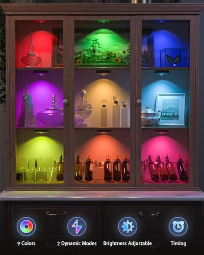 WILLED Rechargeable RGB Puck Lights with Remote Control, 1200mAh Battery Operated Tap Lights, Dimmable Touch Under Cabinet Lighting, Wireless Push Light, LED USB Shelf Light (6 Pack) - Thumbnail 5