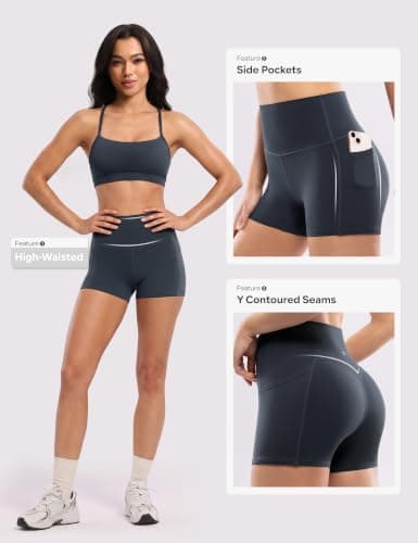 ENERBLOOM Workout Biker Shorts Womens with Pockets High Waist Yoga Gym Running Volleyball Athletic Shorts 2.5" Dark Navy Small - Thumbnail 4
