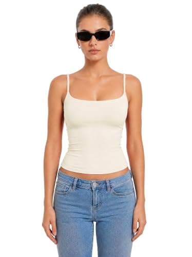 Women Summer Tank Top Trendy Y2K Going Out Top Spaghetti Strap Double Line Sexy Square Tanks Tops Woman Casual Basic Cami Shirts (Cream White,M) - Thumbnail 4