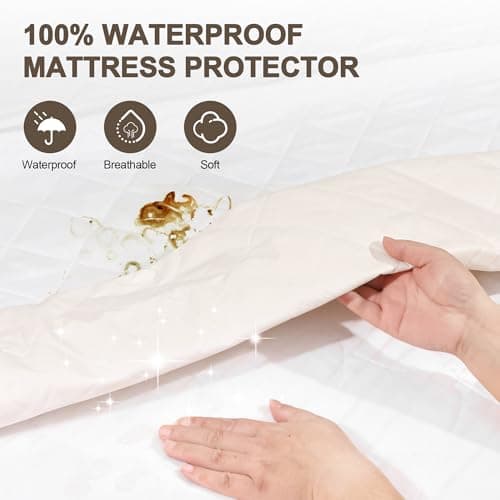GUHER Waterproof Mattress Protector Full Size,Breathable Bed Cover 3D Air Fabric Mattress Pad Cover,Noiseless＆Ultra-Soft Washable Bed Cover with 6"-14" Deep Pocket (White) - Thumbnail 2