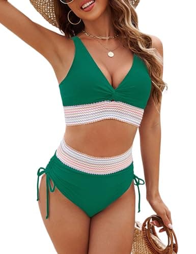 Edelqual Women's High Waisted Bikini Sets Tummy Control Swimsuits Two Piece Bathing Swim Suit Bottoms Summer Beach Swimwear Slimming Light Vacation Resort Wear Mom 2026 (Lake Green,L) - Image 1