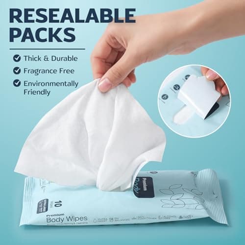 60 XL Shower Wipes – Body Wipes for Adults Bathing No Rinse – 6 Packs of 10 – Extra Moist Bath with Aloe & Vitamin E for Camping, Travel, Gym & Bedridden Care - Thumbnail 6
