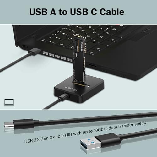 AMZPILOT Tool-Free M.2 NVMe & SATA to USB C Docking Station, 10Gbps SSD Reader Adapter for Data Rescue & External Storage, Supports M/B+M Key NVMe PCIe & SATA NGFF 2230-22110, for Laptop, PC - Thumbnail 6