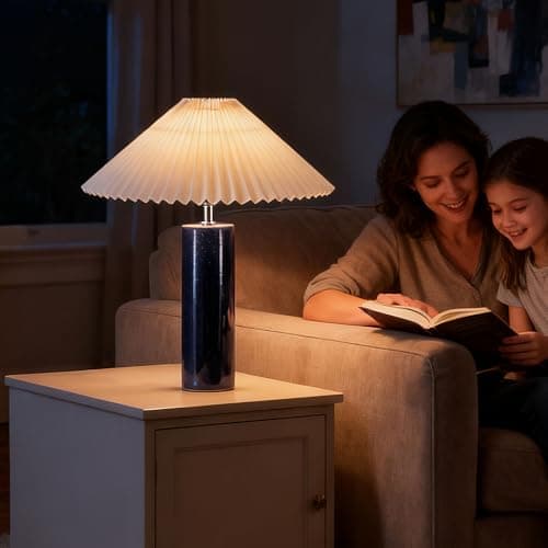 EOEYYOYB Ceramic Table Lamps for Bedroom, Adjustable Shade Lamps for Night Stands, Modern Cylindrical Nightstand Table Lamps 5W E26 for Bedroom Bedside Buffet, Blue - Thumbnail 6