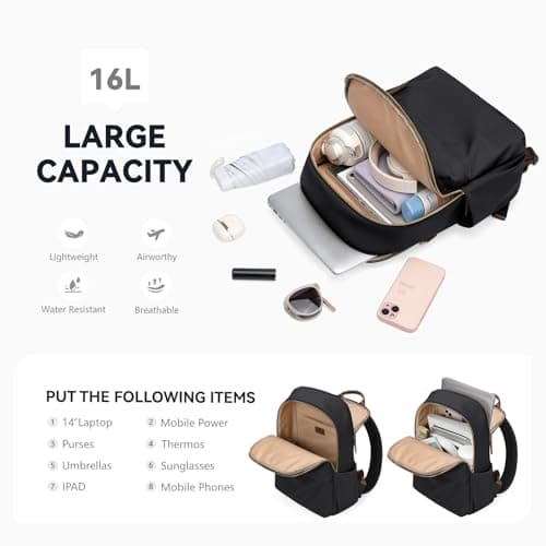 GOLF QUALITY Laptop Backpack for Women Fit 14 Inch Stylish Daypack Notebook Travel Work Commuter Casual Daypack Backpack Purse for Women Travel Business (Black) - Thumbnail 4